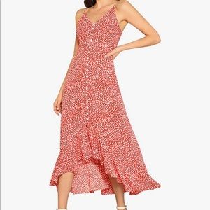 Button-up High Low Polka Dots Dress Red